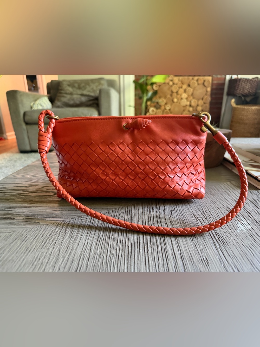 Bottega Veneta Orange Intrecciato Shoulder Bag